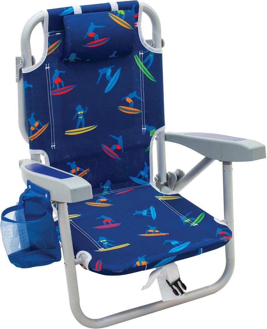 Rio Beach Kid's 5-Position Lay Flat Backpack Folding Beach Chair, Surf Power Surfer (Multi Color)