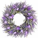 26" Large Spring Wreaths For Front Door-Large Lavender Tulip Easter Wreath Flower Wreath Summer Spring Door Wreaths Outdoor All Season Spring Decoration for Home Porch Room Window Wall Farmhouse Decor