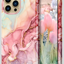 Btscase Compatible with iPhone 13 Pro Max Case 6.7 Inch 2021,Marble Pattern 3 in 1 Heavy Duty Shockproof Full Body Rugged Hard PC+Soft Silicone Drop Protective Women Girl Phone Cases, Rose Gold