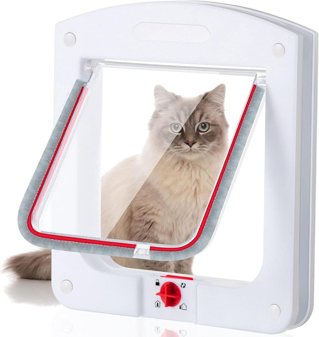 Saintrygo Pet Door for Cats and Dog Cat Flap Door Interior Exterior Cat Weatherproof Pet 4-Way Rotary Lock for Cats Doggie Kittens, 8 x 8.6 Inches