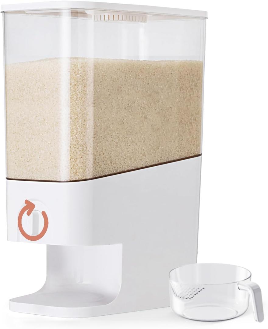 22-25lbs Rice Dispenser, 10.5 Qt/10L/25 lbs Grain Storage Container with Measuring Cup Cereal Dispenser Cereal Bucket for Kitchen Pantry Organization