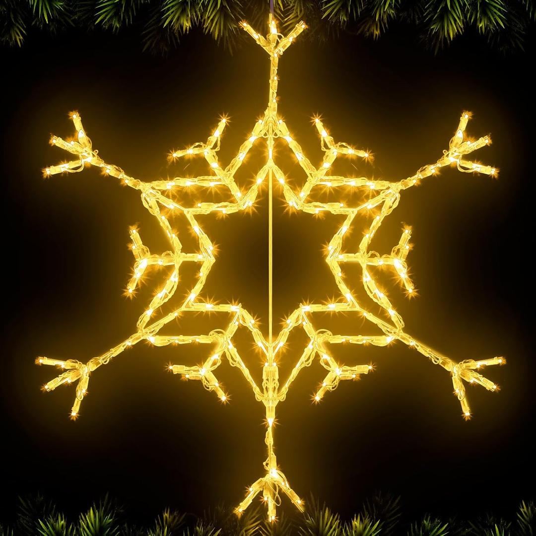VIHOSE 36" Christmas Snowflake Lights 162 LED Snowflake Decoration Large Outdoor Hanging Lights for Yard Porch Christmas Party Nativity Scene Special Soft Head for Folding Iron Frame (Warm White)