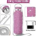 Bling Water Bottle Rhinestone,Diamond Cup,Glitter Stainless Steel Thermal Bottle with 55In Chain,Sparkly Gifts for Girls Women,Rhinestone Tumbler for Anniversary,Birthday(Pink)