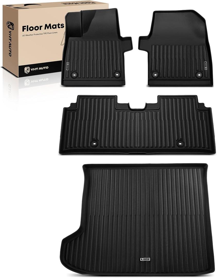 YHTAUTO Floor Mats & Cargo Mat Fit 2022-2025 Kia EV6 Wind AWD, TPE All Weather Car Mats Waterproof Anti-Slip Odorless Floor Liner, Interior Car Accessories