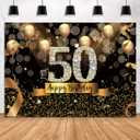 Sensfun 7x5ft Happy 50th Birthday Party Photography Backdrop Glitter Black and Gold Balloons Background for Woman Fabulous 50 Bday Party Decorations Shining Diamond Fifty Years Old Photo Booth Banner