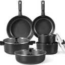 CAROTE 11pcs Pots and Pans Set Non Stick, Cookware Set Detachable Handle, Nonstick Induction Kitchen Cookware Non Stick with Removable Handle, RV Cookware Set, Oven Safe Cook Ware Set, Black