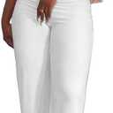 HBQ Women's Summer 2 Piece Outfits Casual Tracksuit Short Sleeve Button Down Crop Top Wide Leg Long Pant Lounge Sets (White, M)
