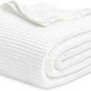 Bedsure 100% Cotton Blanket Queen Size for Bed - Breathable and Soft, Waffle Weave Blanket for Summer Spring, White, 90x90 Inches