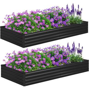 Foxlang 8x4x1ft(2 PCS) Galvanized Raised Garden Bed,Outdoor Planter Box Metal Patio Kit Planting Bed for Vegetables Flowers Herb,Black