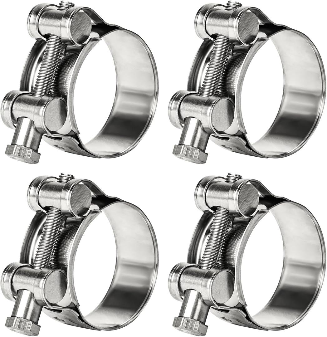 T-Bolt Hose Clamps 304 Stainless Steel (32-35mm 4-Pack) - Heavy Duty Adjustable Clamp for Automotive, Plumbing & Industrial Pipes - Corrosion Resistant, Secure Seal