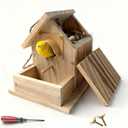 Hanging Bird House for Outside Clearance, Cedar Wooden Bird House to Paint for Finch Bluebird Cardinals, Bird Nest Feeder W/Rain Awning Kit for Outdoor Backyard Courtyard Patio Decor (DIY Detachable)