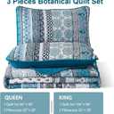 WONGS BEDDING Boho Quilt Set Queen Size, Teal Blue Bohemian 3 Pieces Quilt Sets, Lightweight Bedspread Coverlet Bedding Set for All Season (96"x90")