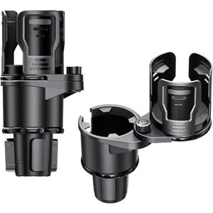 2-in-1 Adjustable Car Cup Holder Expander & Organizer  Dual Automotive Drink Holder for Bottles, Snacks, Phones  Fits Most Vehicles (3.0"-5.9" Diameter, 20 oz Capacity, Non-Slip Base) Black