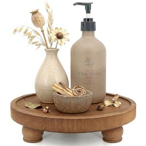 EOSAHR Farmhouse Wood Risers for Bathroom Decor - Decorative Pedestal Tray for Your Kitchen and Home - Rustic Round Waterproof Display Stand Organize for Your Soap, Plants, Jewelry, Perfume(Brown)