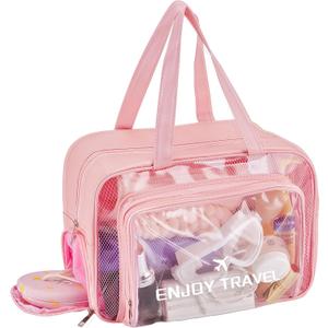 Waterproof Toiletry Bag Large Capacity Clear PVC Beach Tote Bag, Portable Unisex Travel Makeup Organizer for Swimming, Gym, and Vacation (PINK)