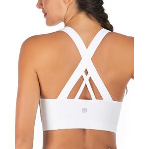 RUNNING GIRL Sports Bras for Women,Padded Strappy Sports Bras Criss-Cross Back Medium Support Sports Bras with Removable Cups (White, XL)