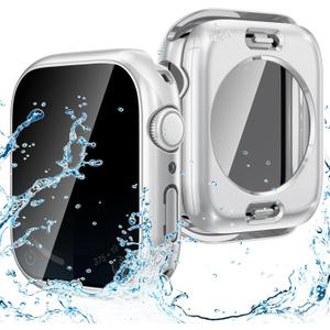 Goton Privacy Waterproof Case Compatible for Apple Watch Screen Protector 45mm Series 9/8/7, Anti Spy Face Cover Back Bumper for iWatch Accessories (Silver)