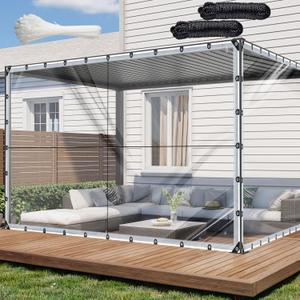 10x12ft Clear Waterproof Tarp with Grommets, Upgraded Edge Heat Fused Tear Resistant Clear Heavy Duty Tarps for Patio Fencing, Rain, Wind, Cold, Chicken Coops, and MoreWindproof Rope+Tie-Downs