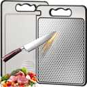 Titanium Cutting Board Double Sided 14.49.8,Titanium/Wheat Straw Non Toxic Lightweight Chopping Board for Kitchen,Separately Handle Meat and Vegetables,Scratch Resistant Mesh Design,Dishwasher Safe (Black)