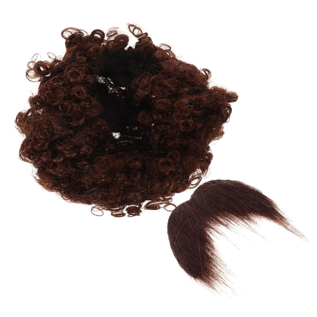 Afro Curly Wig and Beard Set Fake Beard for Men Halloween Party Set Cosplay Accessory