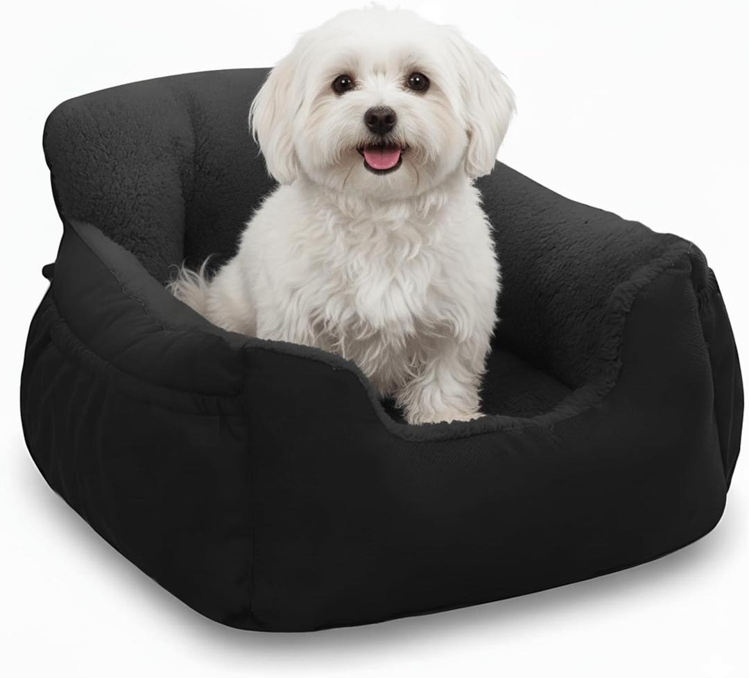 Dog Car Seat for Small Dogs,Washable Pet Booster Seats for Car with Clip-On Safty Leash, Reversible Puppy Carseat with Storage Pockets, Travel Carrier Bed for Dogs Under 25 lbs, Dark Grey