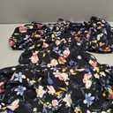 BLENCOT Womens Casual Summer Square Neck Short Sleeve Split Thigh Cotton Dress Boho Floral Print Tie Front Midi Dresses (Black, L)