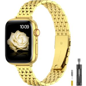 for Apple Watch Band 38mm 40mm 41mm 42mm 44mm 45mm Series 9 8 7 6 5 4 3 2 1 SE SE2 Women and Men,Classic Stainless Steel Metal Watchband for iWatch Bands,Pretty Shiny Look