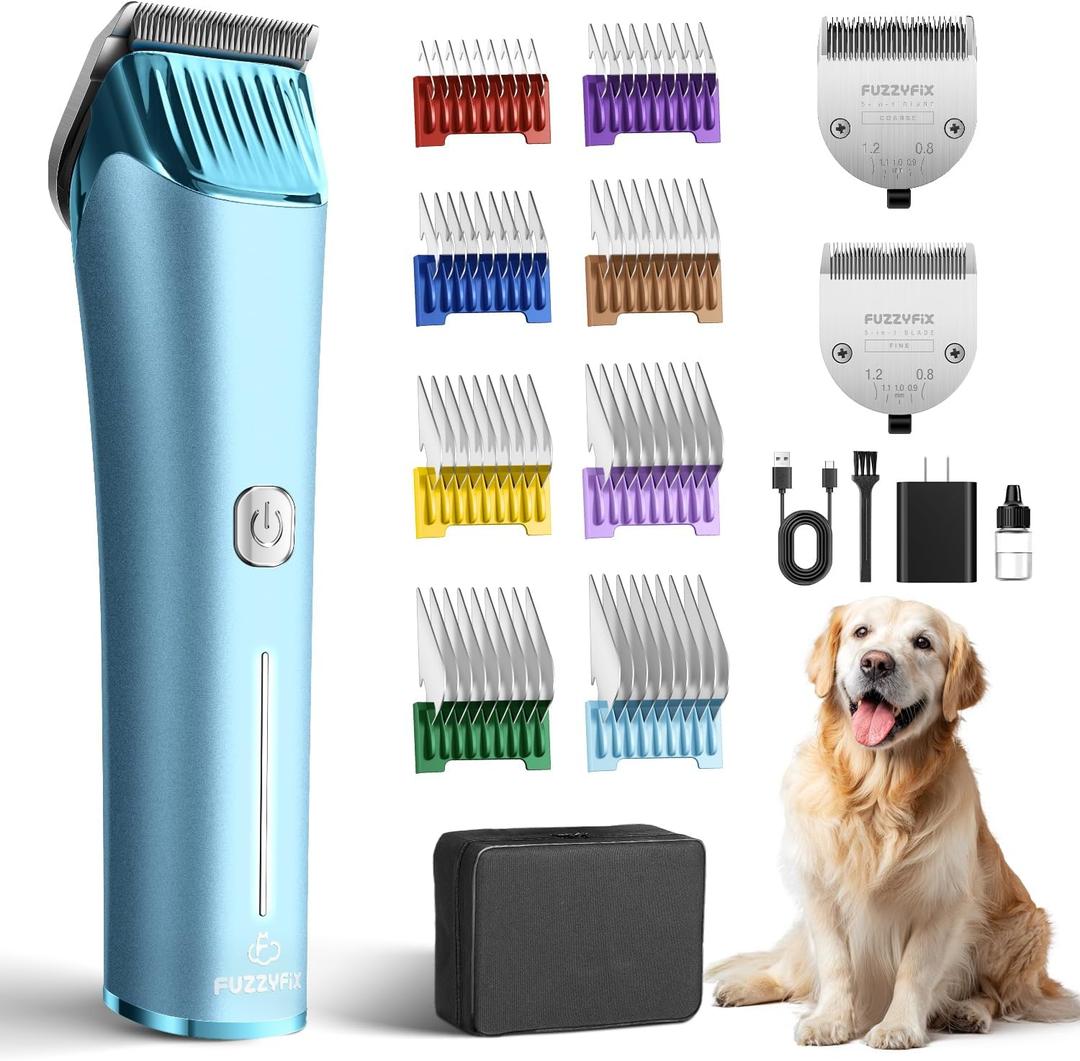 Professional Dog Grooming Clipper with Replacement Blade, 5-in-1 Adjustable A5 Blade Cordless Pet Grooming Kit 2 Speed Trimmer Hair Shaver with Detachable Metal Combs Nova for Animal Horse (Blue)