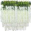 Artificial Wisteria Hanging Flowers Fake Wisteria Flower Garland Silk Vines Rattan Decor for Home Wedding Arch Wall Garden Greenery Bedroom Outdoor Office Party Decoration (24, White)