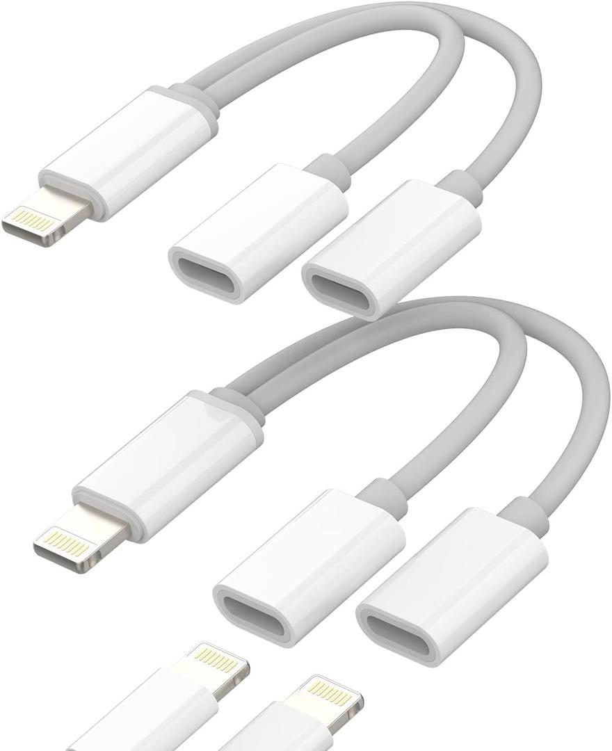 Iphone Headphone Adapter(2Pack)Dual Lightning Splitter 2in1 Double Jack Adaptador Para Audio Charging Dongle AUX Charge Cable for Apple MFI Certified 14 13 12 11 Pro Max Mini Se 7 X Xr 8Plus Converter