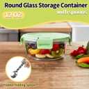 1.5 Cup Round Glass Food Container with Lids and Folding spoon, Small Round Glass Storage Container, 12oz Food Bowls with Spoons for Lunch Office, Oven, Freezer, Dishwasher Safe (4Pack)