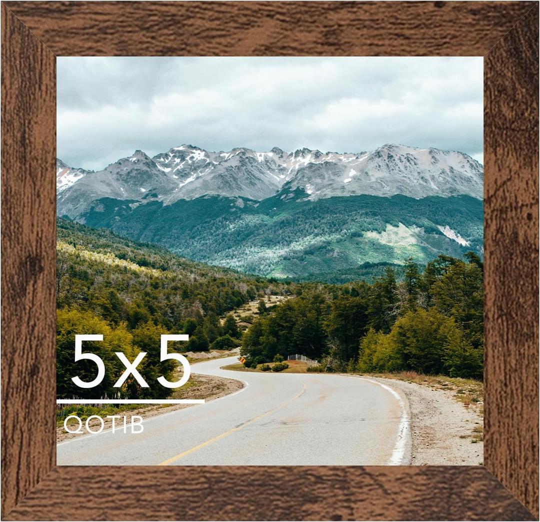 2 x 5x5 Picture Frame Deep Brown for Wall Hanging or Tabletop, Wood 5 x 5 Frame Photo Frame for Wall Horizontally or Vertically, Deep Brown, 1 Pack