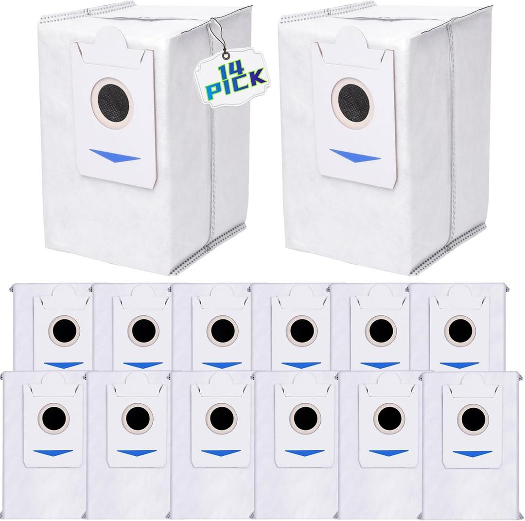 14Pcs Dust Bags Replacement for Ecovacs T30S(Not Combo) X2/X2 Pro/X2 Omni/X5 Omni Robot Vacuum Cleaner, 3L Large Capacity Disposable Replacement Bags