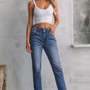 Sidefeel Women's High Waisted Jeans Strechy Fashion Raw Hem Straight Leg Ankle Denim Pants with Pockets (12, Light Blue)