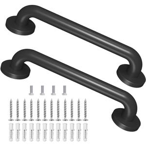 2 Pack 16 Inch Metal Industrial Handrail Grab Pipe Staircase Steps Indoor Exterior Outdoor Deck Hand Rail Safety Grab Bar (Matte Black) Handle for Stairs Bars Wall Elderly Grab Wall Mounted