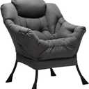 Lazy Chair with Armrest and Side Pocket, Comfy Accent Lounge Chair, Leisure Sofa Armchair for Living Room, Bedroom, Dorm, or Small Spaces, Oversized Reading Sofa Chair, Dark Grey