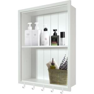 Nalwort 14" x 18" Recessed Medicine Cabinet, 2-Tier Wall Niche, White Solid Wood Wall Cabinet for Bathroom, Bedroom, Living Room, Kitchen