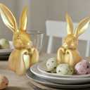 Easter Decorations for Home,Mini Resin Golden Bunnies Spring Sculpture Tabletop Ornament,Brass Rabbit Decor for Spring Home Decor, Vintage Resin Bunnies for Table Centerpieces Mantel Decorations