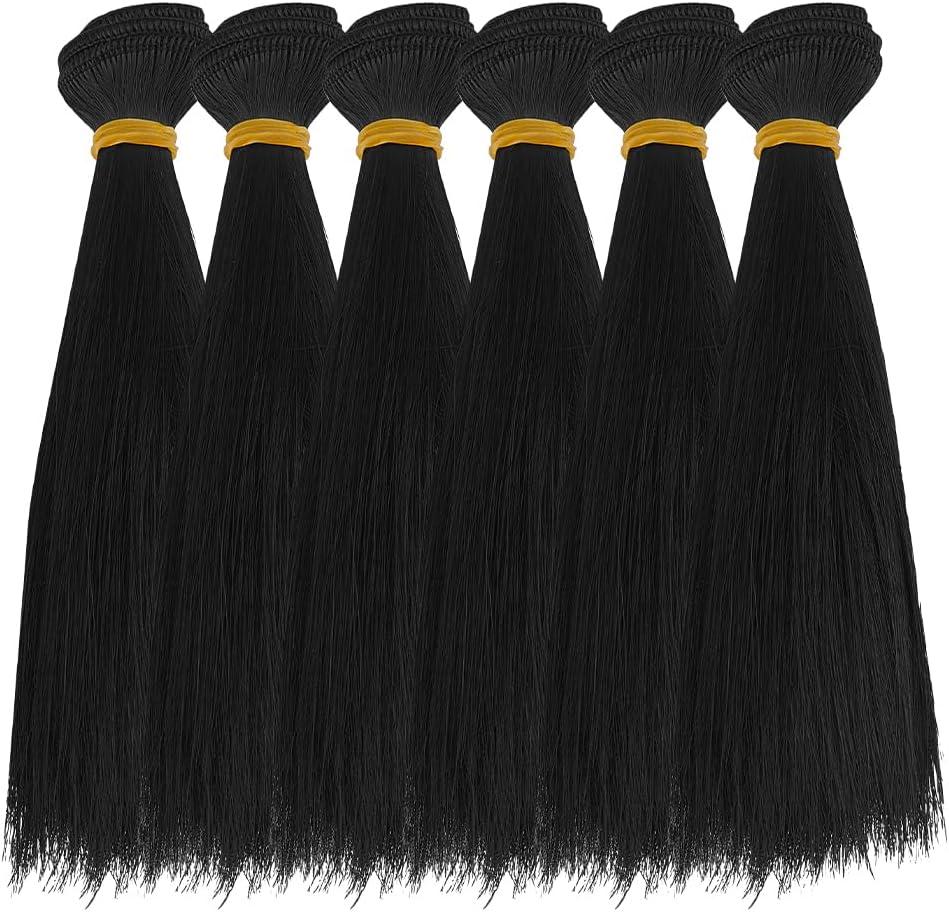 DICOSMETIC 7Pcs Doll Wig Doll Hair 18cm Straight Short Doll Hair Plastic Doll Hair Wefts Doll Making Kits Doll Hair Extensions Black Faux Hair Replacement for Doll Hair Crafts