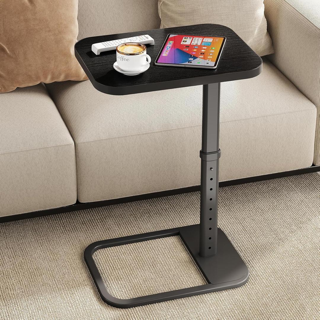 Kitstorack Upgraded TV Tray Table with Panel Lock, Adjustable Height & 90 Flip-Over Design, Sofa Arm End Side Table for Eating, Dinner, Snack, Laptop, Couch, Bed, Chair or Small Spaces, Black