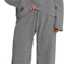 PRETTYGARDEN Two Piece Sets for Women Fall Sweatsuit Long Sleeve Knit Mock Neck Tops Wide Leg Pants Lounge Set Travel Outfits (Medium, Grey)