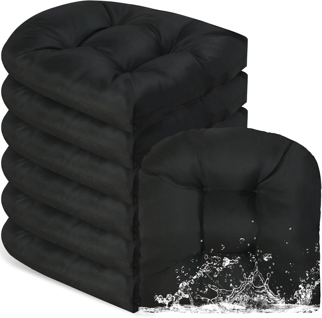 Thyle Outdoor Chair Cushions Set of 6 Waterproof Sun Protection Square Tufted Overstuffed Patio Furniture Seat Cushion for Patio Furniture Dining Indoor 19" x 19"(Black)