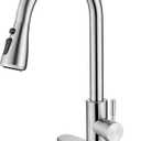 Kitchen Faucet with Soap Dispenser, Brushed Nickel High Arc Stainless Steel Modern Sink Faucet with Pull Down Sprayer, Deck Plate for 1 or 3 Hole Sinks for RV Bar Laundry Farmhouse