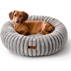 MEWOOFUN Donut Dog Beds for Small Dog, Calming Bed Round Cute Puppy Bed with Non-Slip Bottom, Fluffy Washable Pet Bed for Puppy and Kitten (Grey, S (25x25x7))