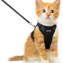 Dooradar Cat Harness and Leash Set, Escape Proof Safe Adjustable Kitten Vest Harnesses for Walking, Easy Control Soft Breathable Mesh Jacket with Reflective Strips for Cats, Black, XXS