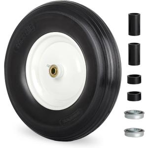 14.5" 3.50-8" Flat Free Wheelbarrow Tire and Wheel for Trolley Dolly, Fits 4.80/4.00-8" , 4.00-6" , 3.00/3.25-8" , 5/8" Axle Bore Hole, 3-6" Centered Hub