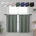 Lecloud Estelle 36 Inch Sage Green Curtain Tiers, Light-Filtering Short Curtains, Farmhouse Window Treatments, Herringbone Textured Curtains Rod Pocket (Each 30 W x 36 L, 2 Panels Set, Sage Green) (30"W x 36"L (Pack of 2))