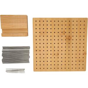7.7in Squares Blocking Board, Handcrafted Knitting Blocking Mat with 18 Fixation Rods, Professional Wooden Stand for Crochet Work, Rubber Wood Material with Storage Tube and Croche