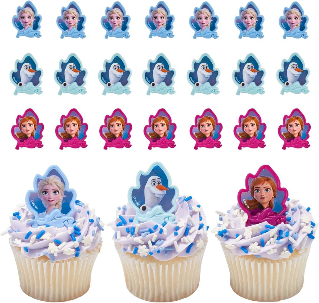 DecoPac Frozen II Rings, Cupcake Decorations Featuring Elsa, Anna, And Olaf For Birthday And Christmas Celebrations - 24 Pack (1.3 x 1.65 x 0.65 inches)