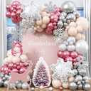 Winter Wonderland Balloon Arch Garland Kit, Metal Pink Peach Pearl White Silver Balloon with Snowflake Foil Balloons for Christmas Ice Wonderland Baby Shower Princess Theme Birthday Party Decorations